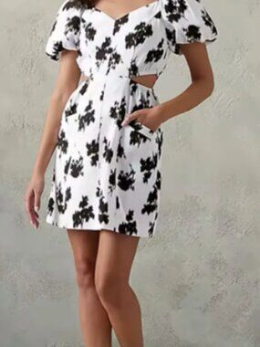 Prabal Gurung x JCPenney Dress Women 20W White Black Cutout Puff Sleeve NWT